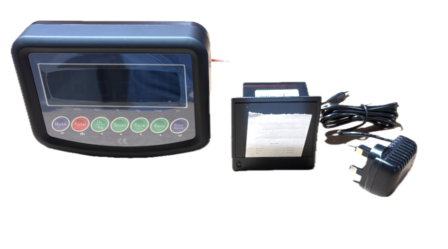 Weigh scale display, printer and charger for pallet trucks