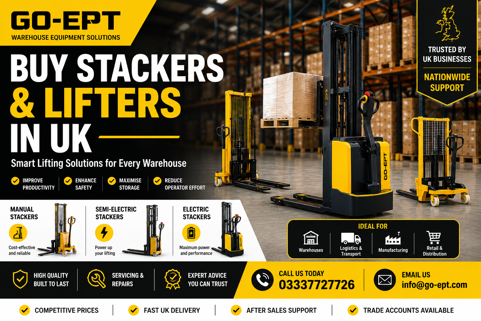 uy stackers and lifters in UK for warehouse operations