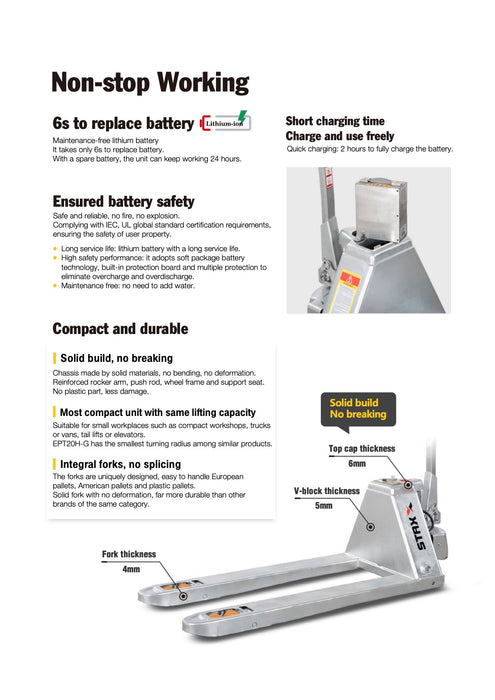 STAXX 2000kg 'Coldstore' Galvanised Fully Electric Pallet Truck 550x1150 - 2000kg Capacity