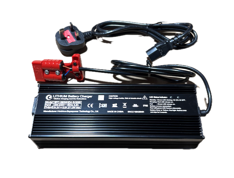 Battery charger for STAXX electric pallet trucks, 48v 5a output, with standard uk 3 pin plug. genuine part