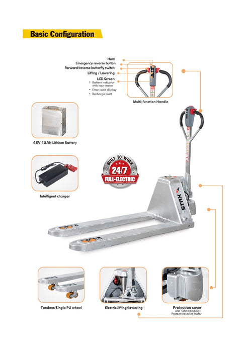 STAXX 2000kg 'Coldstore' Galvanised Fully Electric Pallet Truck 550x1150 - 2000kg Capacity