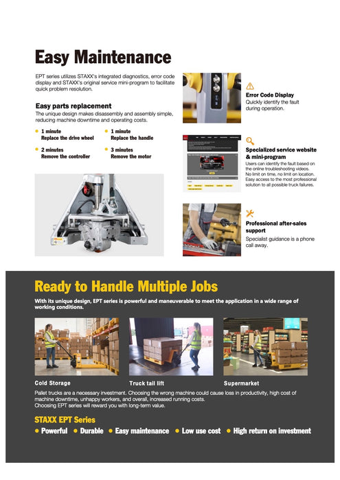 STAXX 2000kg 'Coldstore' Galvanised Fully Electric Pallet Truck 550x1150 - 2000kg Capacity