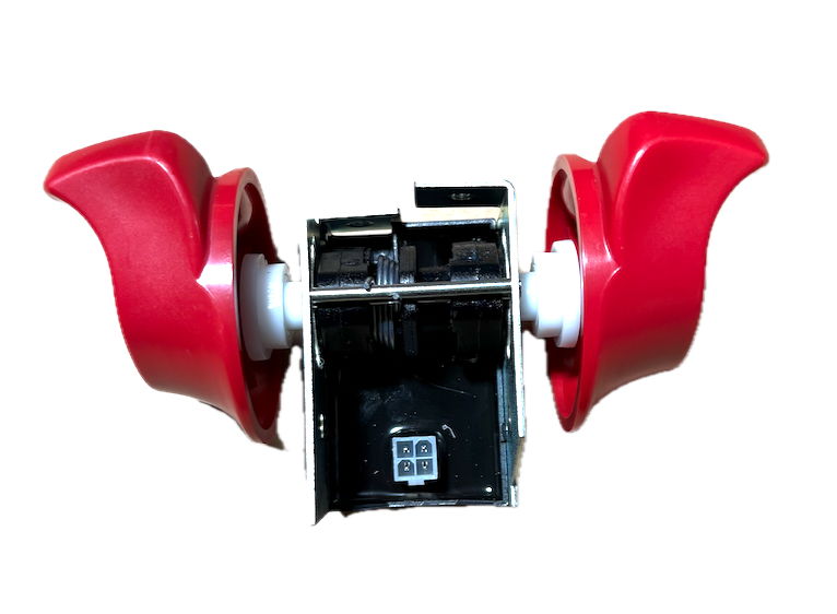 STAXX electric pallet truck spare part, complete throttle control with red levers showing 4 pin plug attachment