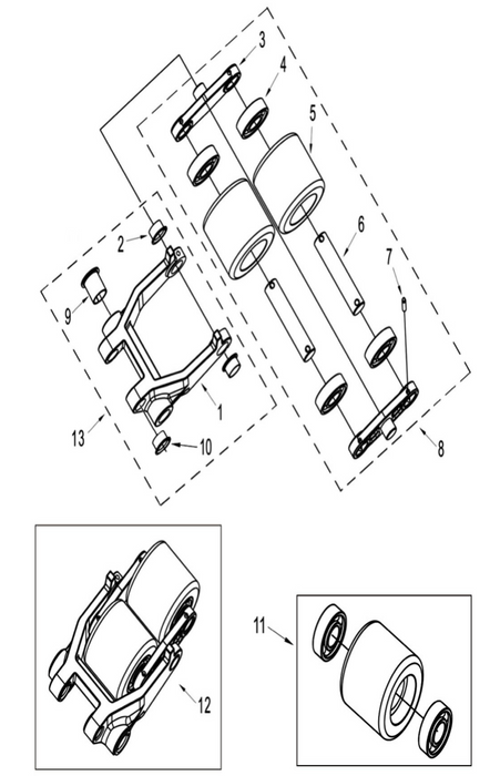 Electric pallet truck fork wheel assembly parts diagram