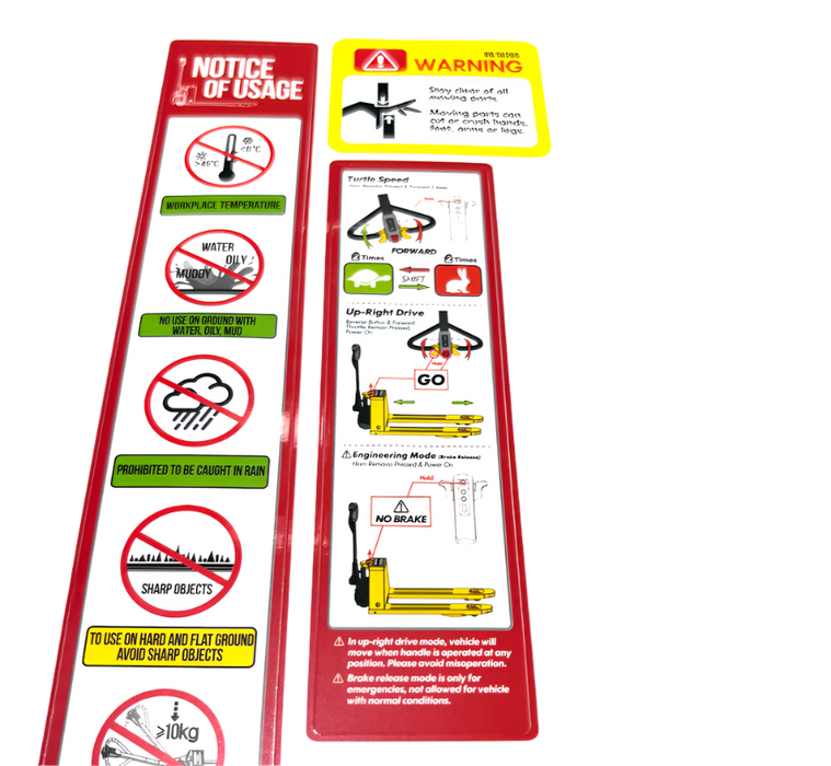Electric pallet truck safety stickers