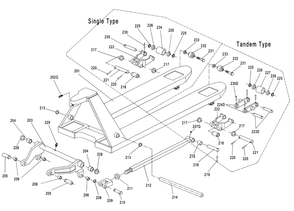 Galvanised pallet truck technical drawing