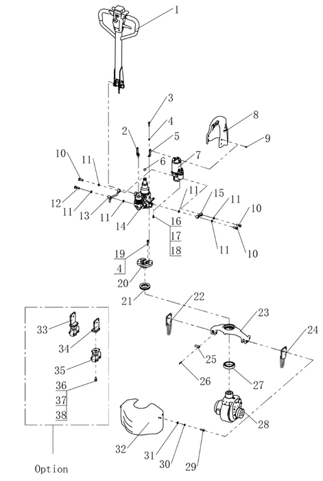 Hangcha drive unit and handle parts diagram