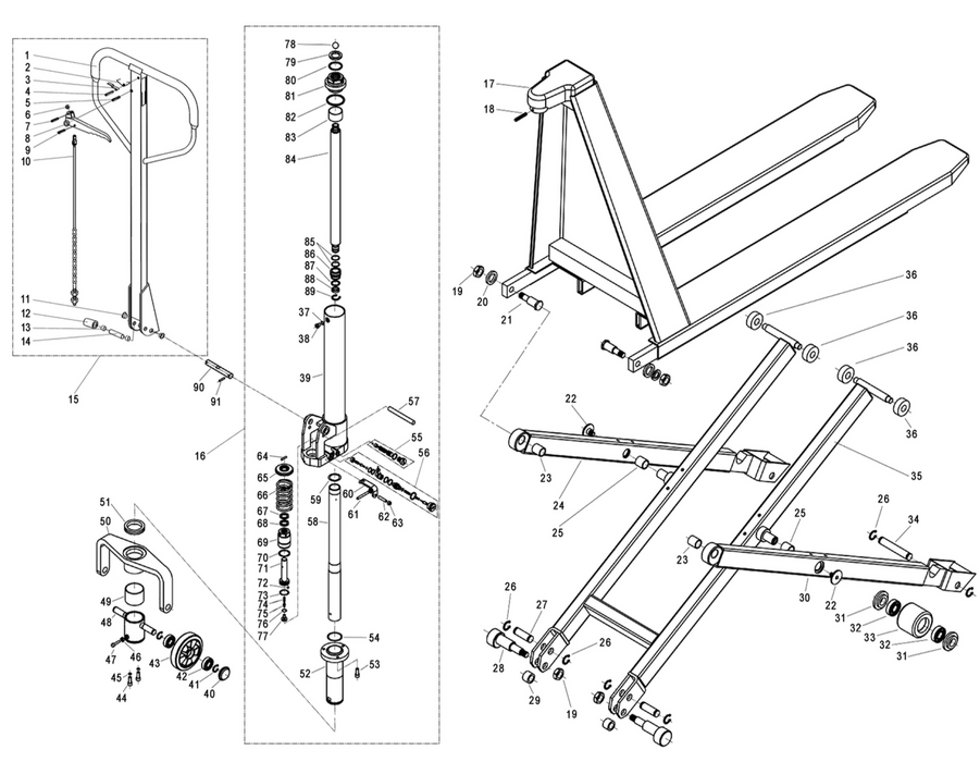 High lift pallet truck technical drawing
