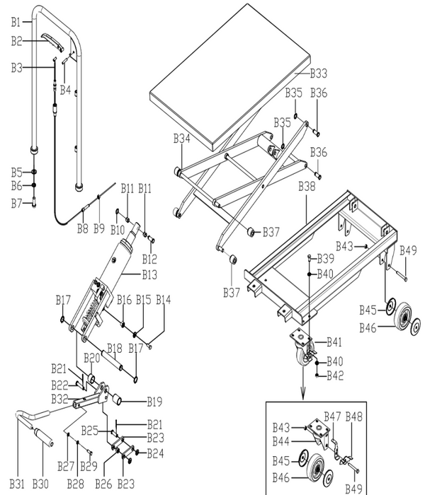 Mobile lift table diagram PT150Z