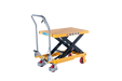 500kg capacity lift table, also known as mobile scissor lift table. features 2 fixed castor wheels and 2 braked swivel castors giving great manoeuvrability. Also includes a quick operation folding handle for transporting and storage.