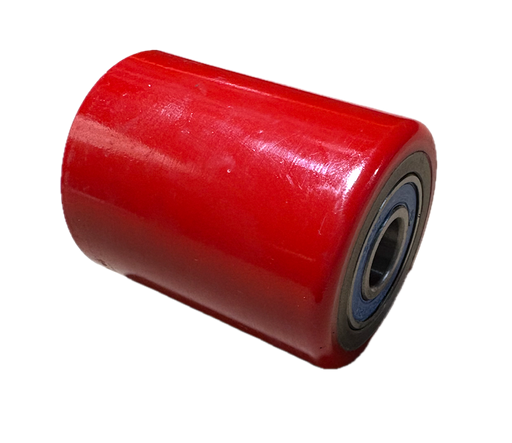 Red PU wheel for manual pallet trucks, 93mm width and 74mm diameter, fits a wide range of models, including low lift 75mm models and Crown PTH50 models