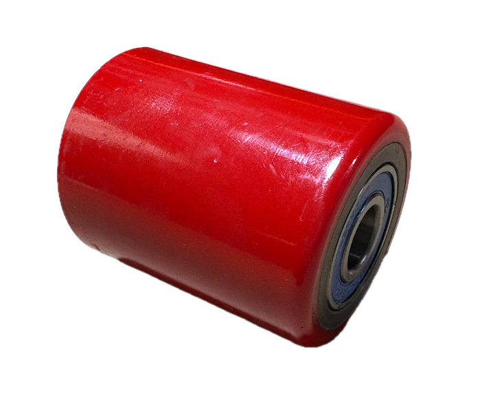 Red PU wheel for manual pallet trucks, 93mm width and 74mm diameter, fits a wide range of models, including low lift 75mm models and Crown PTH50 models