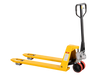 Yellow pallet jack on a gray background