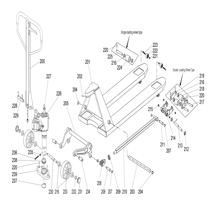 Stainless steel pallet truck part diagram