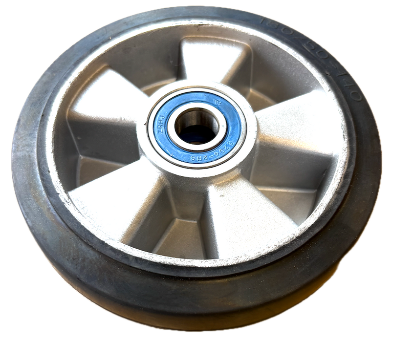 pallet truck wheel rubber and aluminium 180mm diameter x 50mm width tread